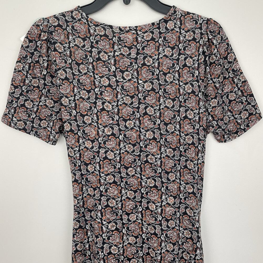 Boden Knot Front Jersey Midi Dress Size 6R Black Block Paisley Print Career Work - Picture 6 of 8